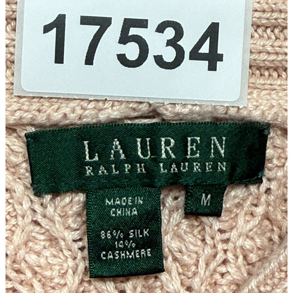 Lauren Ralph Lauren Sweater Silk Cashmere Medium Pink Cable Knit Button Detail - Picture 9 of 9